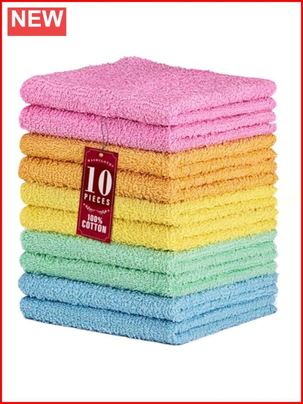10 Pack 100% Cotton Washcloths 12x12 Soft Absorbent Machine Washable